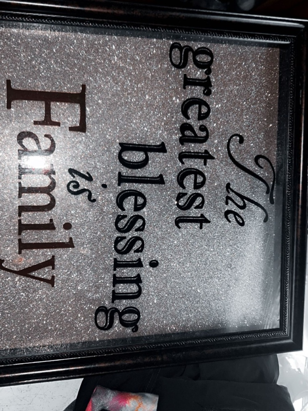Framed "The greatest blessing is Family" Glitter Wall Art - Silver